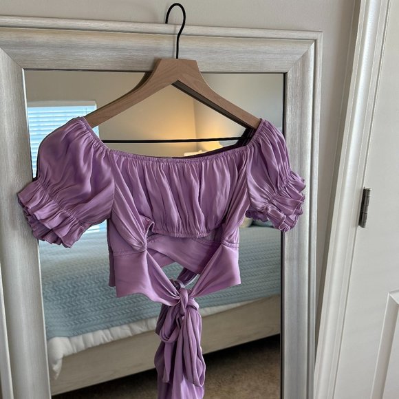 Victoria + Sophia Women's Purple Short Sleeve Tie Crop Top Size S - Picture 2 of 9